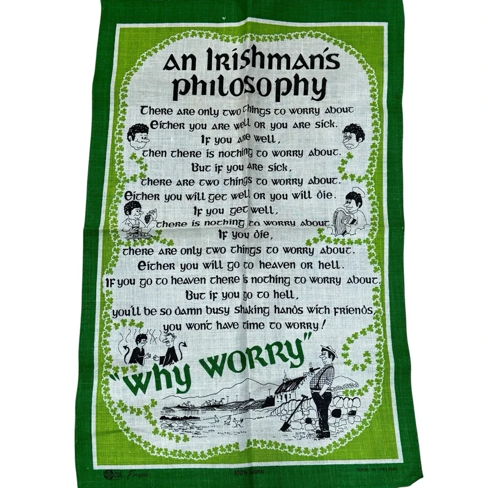 Irish Linen Tea Towel Irish Man's Philosophy Fingal‎ Wall Hanging Ireland Flaw